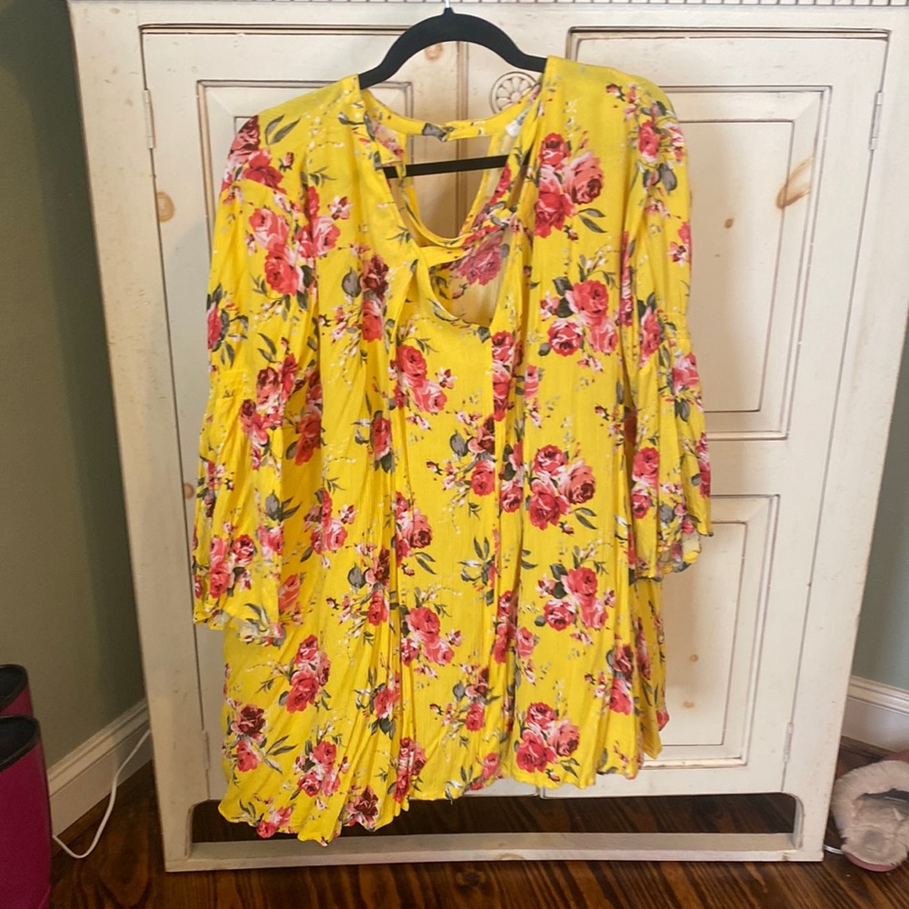 Bright yellow floral swing dress